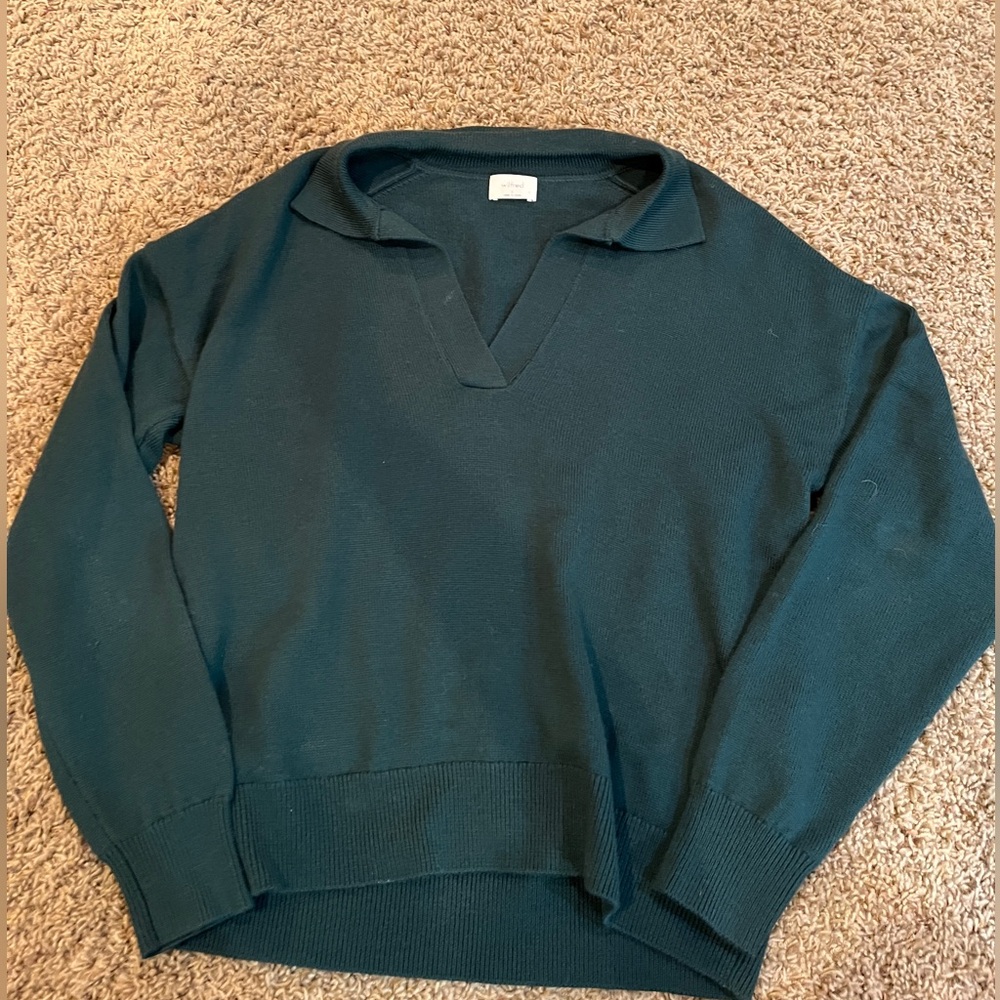 Aritzia Wilfred Womens Clara Merino Wool Waist Sweater in Dark Green